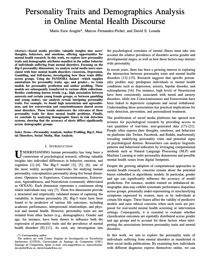 Personality Traits and Demographics Analysis in Online Mental Health Discourse